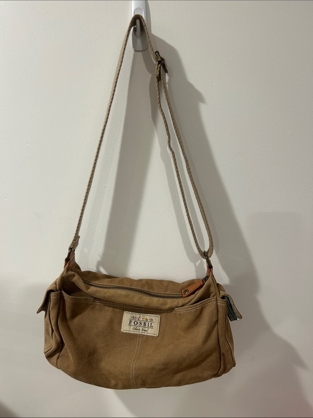 Fossil Brown Corduroy Bag with Adjustable Strap
